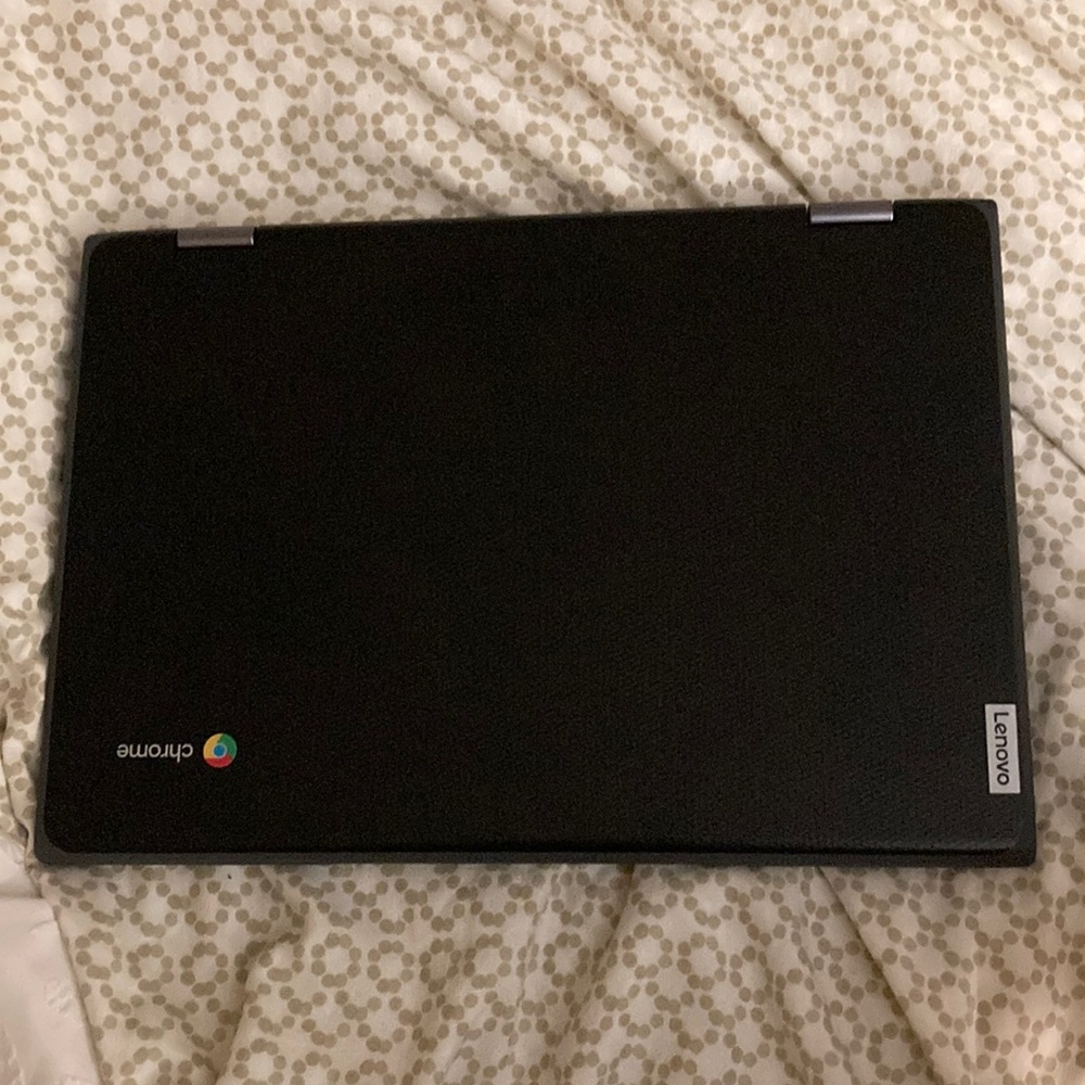 Chrome book the is touch screen, and the color is black.